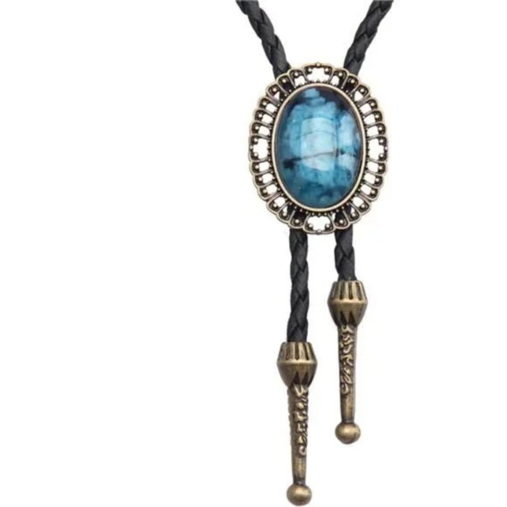 Cowhide Bolo Western Tie for Men and Women Green Bolo Tie